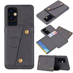 Retro Multifunction Card Slots Stand Leather Coated Phone Back Cover for OnePlus 9 Pro - Black