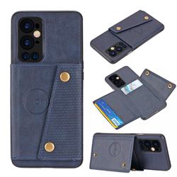 Retro Multifunction Card Slots Stand Leather Coated Phone Back Cover for OnePlus 9 Pro - Blue