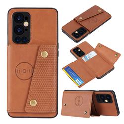 Retro Multifunction Card Slots Stand Leather Coated Phone Back Cover for OnePlus 9 Pro - Brown