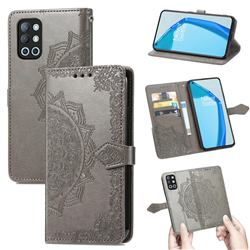 Embossing Imprint Mandala Flower Leather Wallet Case for OnePlus 9R - Gray