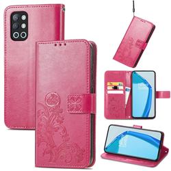 Embossing Imprint Four-Leaf Clover Leather Wallet Case for OnePlus 9R - Rose Red