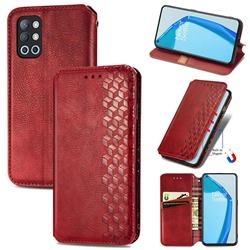 Ultra Slim Fashion Business Card Magnetic Automatic Suction Leather Flip Cover for OnePlus 9R - Red