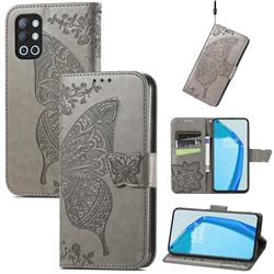 Embossing Mandala Flower Butterfly Leather Wallet Case for OnePlus 9R - Gray