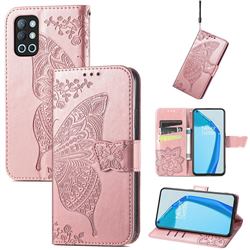 Embossing Mandala Flower Butterfly Leather Wallet Case for OnePlus 9R - Rose Gold