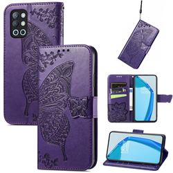 Embossing Mandala Flower Butterfly Leather Wallet Case for OnePlus 9R - Dark Purple