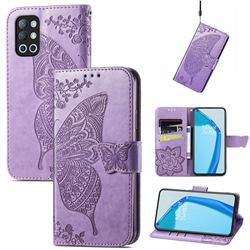 Embossing Mandala Flower Butterfly Leather Wallet Case for OnePlus 9R - Light Purple