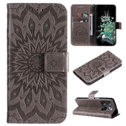 Embossing Sunflower Leather Wallet Case for OnePlus Ace Pro - Gray