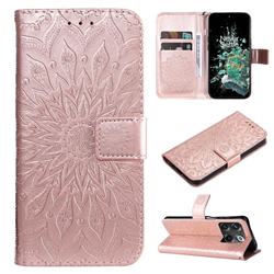 Embossing Sunflower Leather Wallet Case for OnePlus Ace Pro - Rose Gold