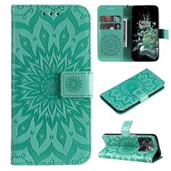 Embossing Sunflower Leather Wallet Case for OnePlus Ace Pro - Green