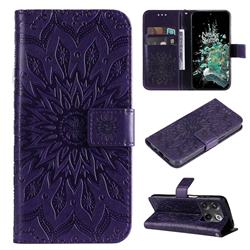 Embossing Sunflower Leather Wallet Case for OnePlus Ace Pro - Purple