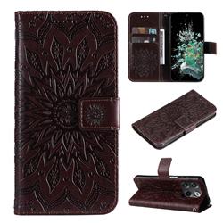 Embossing Sunflower Leather Wallet Case for OnePlus Ace Pro - Brown