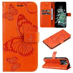 Embossing 3D Butterfly Leather Wallet Case for OnePlus Ace Pro - Orange