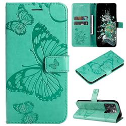 Embossing 3D Butterfly Leather Wallet Case for OnePlus Ace Pro - Green