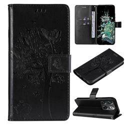 Embossing Butterfly Tree Leather Wallet Case for OnePlus Ace Pro - Black