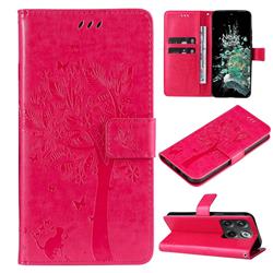 Embossing Butterfly Tree Leather Wallet Case for OnePlus Ace Pro - Rose