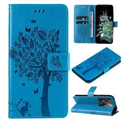 Embossing Butterfly Tree Leather Wallet Case for OnePlus Ace Pro - Blue