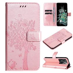 Embossing Butterfly Tree Leather Wallet Case for OnePlus Ace Pro - Rose Pink