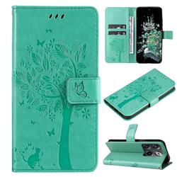 Embossing Butterfly Tree Leather Wallet Case for OnePlus Ace Pro - Cyan