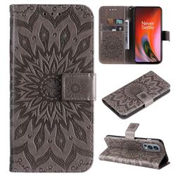 Embossing Sunflower Leather Wallet Case for OnePlus Nord 2 5G - Gray
