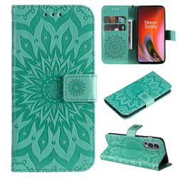Embossing Sunflower Leather Wallet Case for OnePlus Nord 2 5G - Green