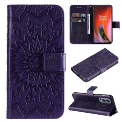 Embossing Sunflower Leather Wallet Case for OnePlus Nord 2 5G - Purple