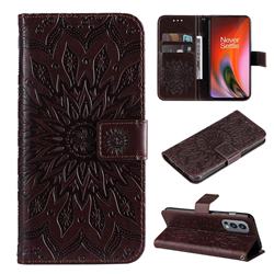 Embossing Sunflower Leather Wallet Case for OnePlus Nord 2 5G - Brown
