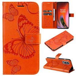 Embossing 3D Butterfly Leather Wallet Case for OnePlus Nord 2 5G - Orange