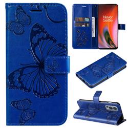 Embossing 3D Butterfly Leather Wallet Case for OnePlus Nord 2 5G - Blue