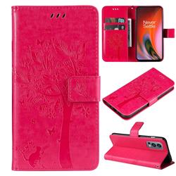 Embossing Butterfly Tree Leather Wallet Case for OnePlus Nord 2 5G - Rose
