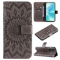 Embossing Sunflower Leather Wallet Case for OnePlus Nord 2T - Gray