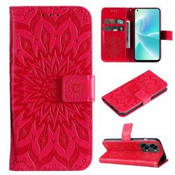 Embossing Sunflower Leather Wallet Case for OnePlus Nord 2T - Red