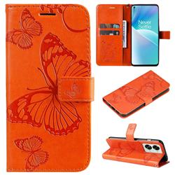 Embossing 3D Butterfly Leather Wallet Case for OnePlus Nord 2T - Orange