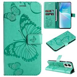 Embossing 3D Butterfly Leather Wallet Case for OnePlus Nord 2T - Green