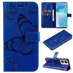 Embossing 3D Butterfly Leather Wallet Case for OnePlus Nord 2T - Blue