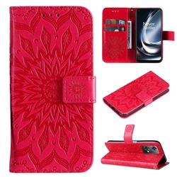 Embossing Sunflower Leather Wallet Case for OnePlus Nord CE 2 Lite 5G - Red