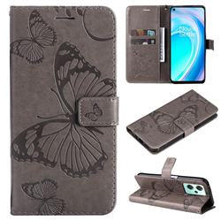 Embossing 3D Butterfly Leather Wallet Case for OnePlus Nord CE 2 Lite 5G - Gray