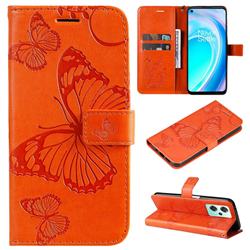 Embossing 3D Butterfly Leather Wallet Case for OnePlus Nord CE 2 Lite 5G - Orange