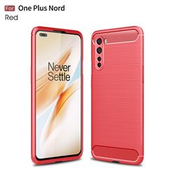 Luxury Carbon Fiber Brushed Wire Drawing Silicone TPU Back Cover for OnePlus Nord (OnePlus 8 NORD 5G, OnePlus Z) - Red