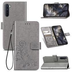 Embossing Imprint Four-Leaf Clover Leather Wallet Case for OnePlus Nord (OnePlus 8 NORD 5G, OnePlus Z) - Grey