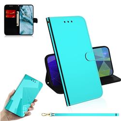 Shining Mirror Like Surface Leather Wallet Case for OnePlus Nord (OnePlus 8 NORD 5G, OnePlus Z) - Mint Green