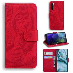 Intricate Embossing Tiger Face Leather Wallet Case for OnePlus Nord (OnePlus 8 NORD 5G, OnePlus Z) - Red
