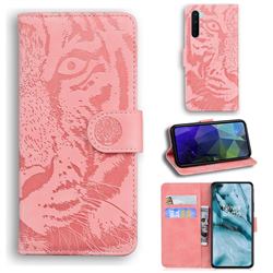 Intricate Embossing Tiger Face Leather Wallet Case for OnePlus Nord (OnePlus 8 NORD 5G, OnePlus Z) - Pink