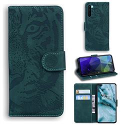 Intricate Embossing Tiger Face Leather Wallet Case for OnePlus Nord (OnePlus 8 NORD 5G, OnePlus Z) - Green