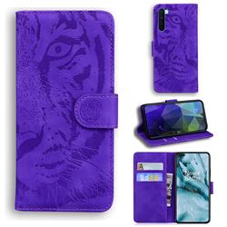 Intricate Embossing Tiger Face Leather Wallet Case for OnePlus Nord (OnePlus 8 NORD 5G, OnePlus Z) - Purple