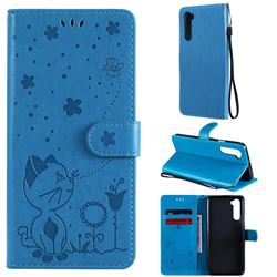 Embossing Bee and Cat Leather Wallet Case for OnePlus Nord (OnePlus 8 NORD 5G, OnePlus Z) - Blue