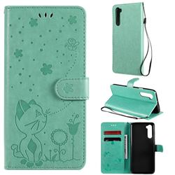 Embossing Bee and Cat Leather Wallet Case for OnePlus Nord (OnePlus 8 NORD 5G, OnePlus Z) - Green