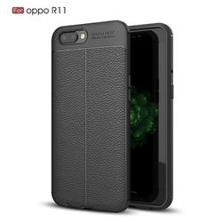 Luxury Auto Focus Litchi Texture Silicone TPU Back Cover for Oppo R11 - Black