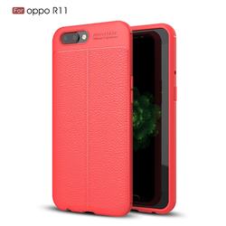 Luxury Auto Focus Litchi Texture Silicone TPU Back Cover for Oppo R11 - Red