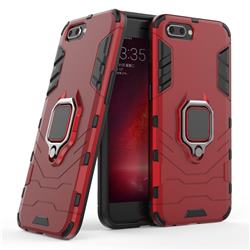 Black Panther Armor Metal Ring Grip Shockproof Dual Layer Rugged Hard Cover for Oppo R11 - Red