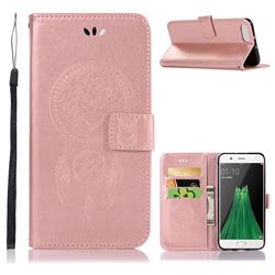 Intricate Embossing Owl Campanula Leather Wallet Case for Oppo R11 - Rose Gold